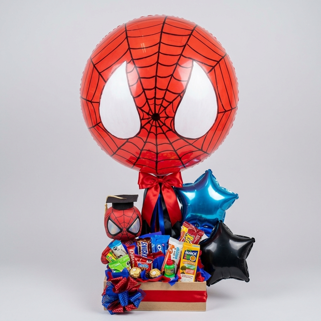 Combo de botanas, globos de estrella y temática del personaje.